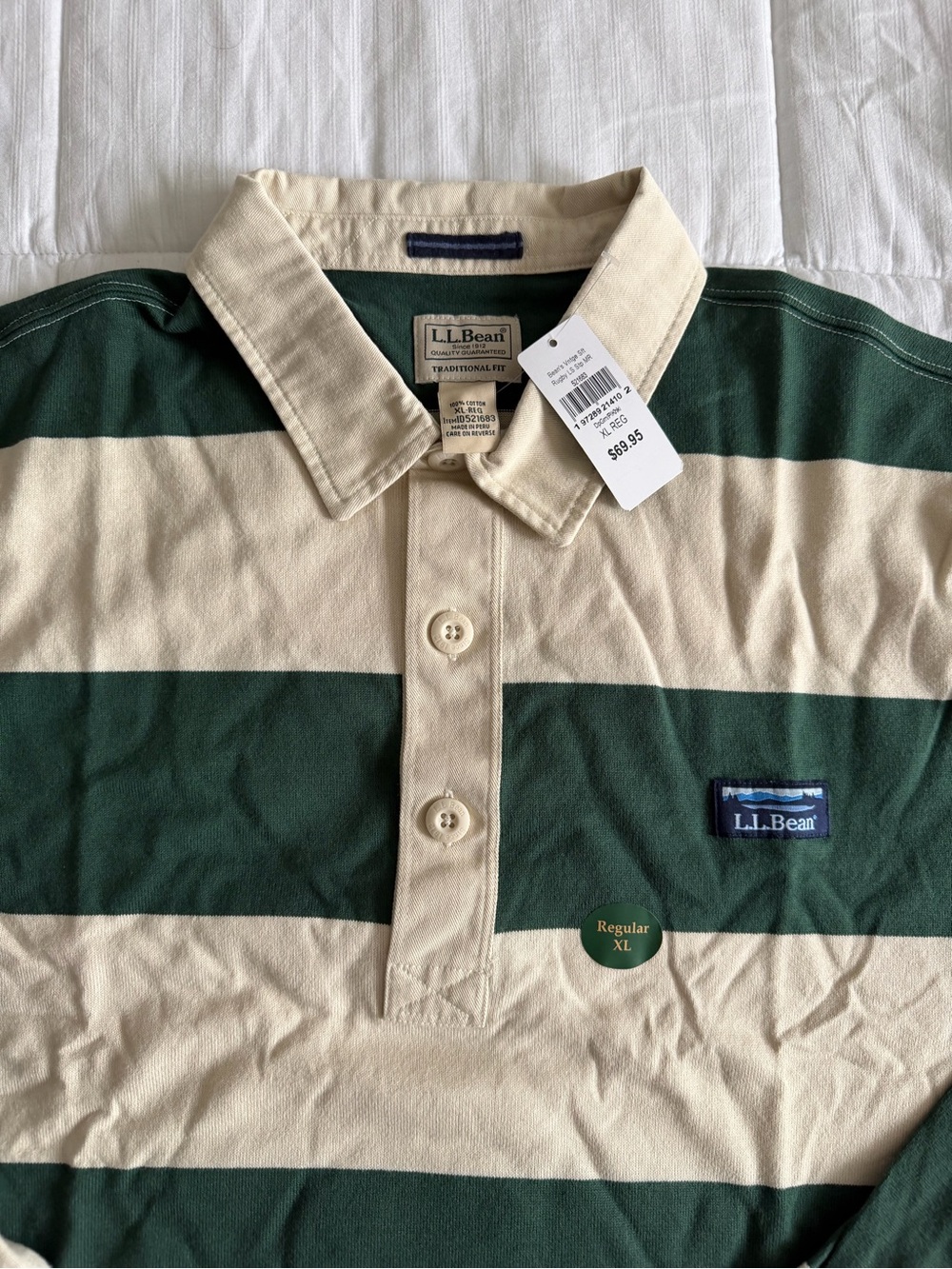 NWT L.L. Bean Deep Green and Cream Vintage Soft Rugby Shirt - Picture 5 of 9